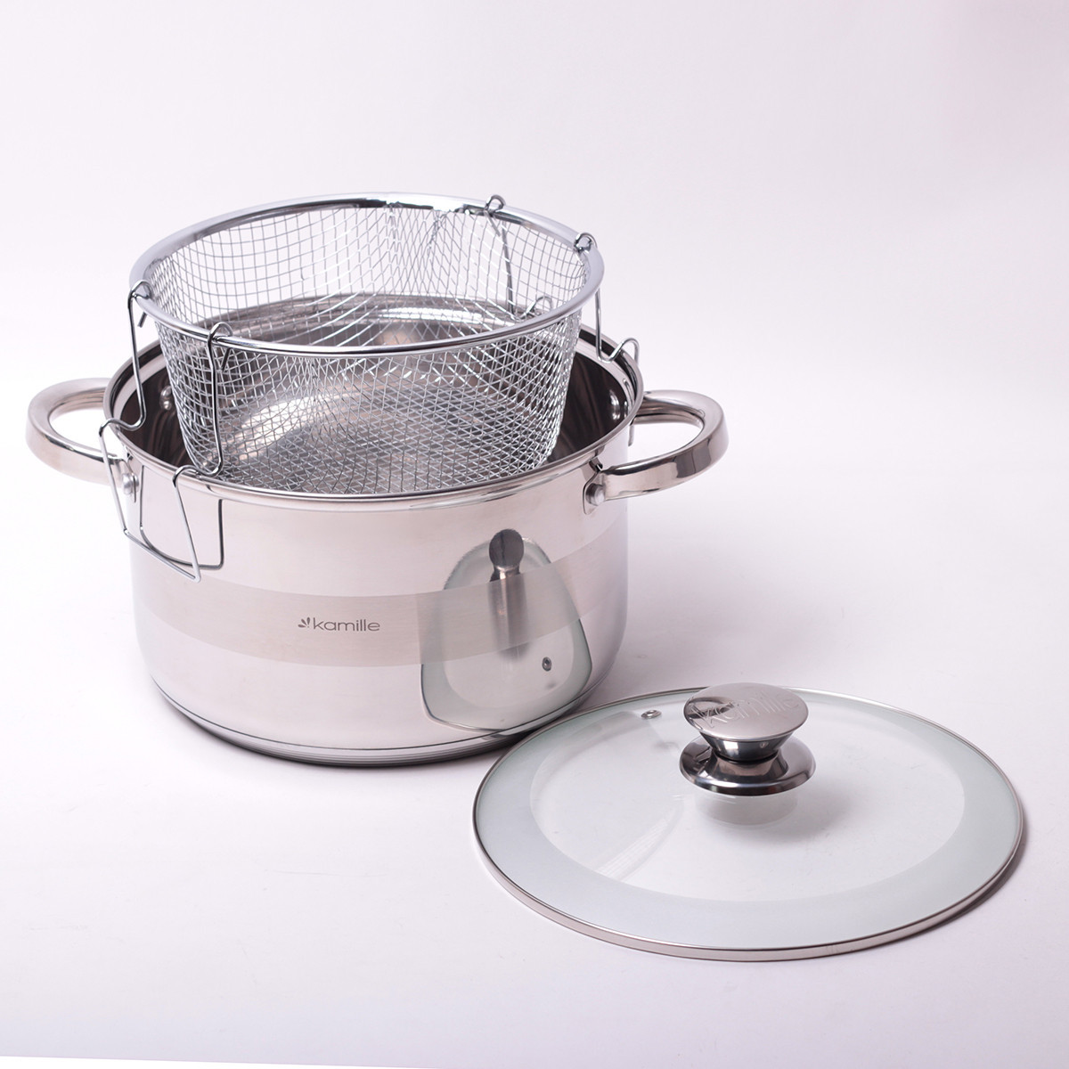 Набор посуды кастрюля 6.5л; вкладка дуршлаг для макарон из нерж стали Kamille KM 5625 S - фото 1 - id-p172582503