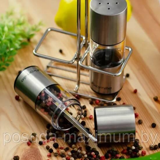 Набор для специй мельница и солонка на подставке Kamille КМ-7052