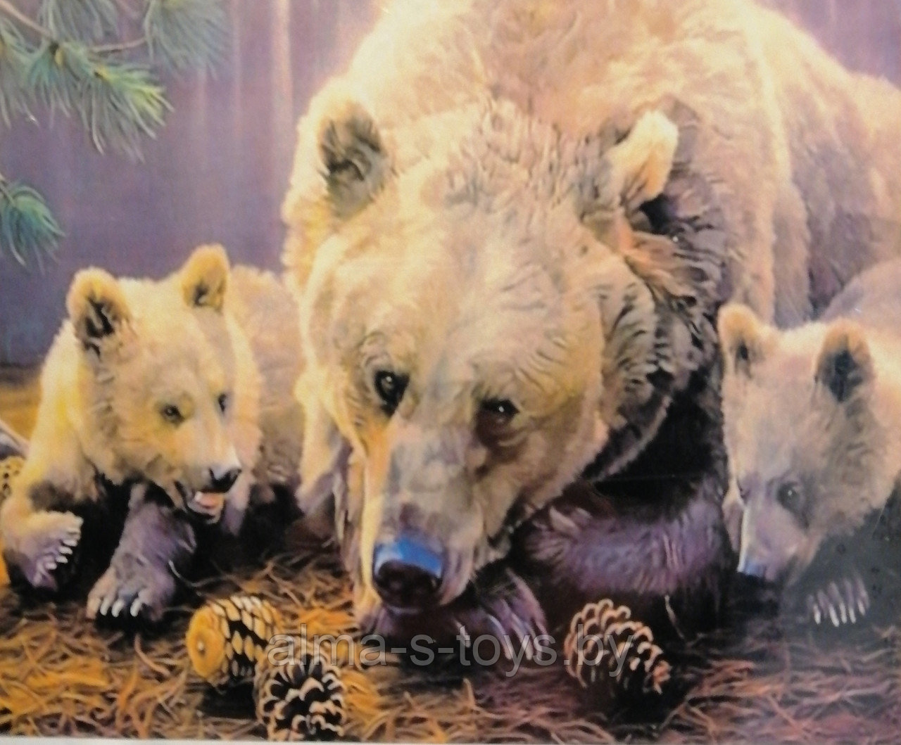 Алмазная мозаика "Медведица с медвежатами", 40*50, подрамник - фото 1 - id-p172593554
