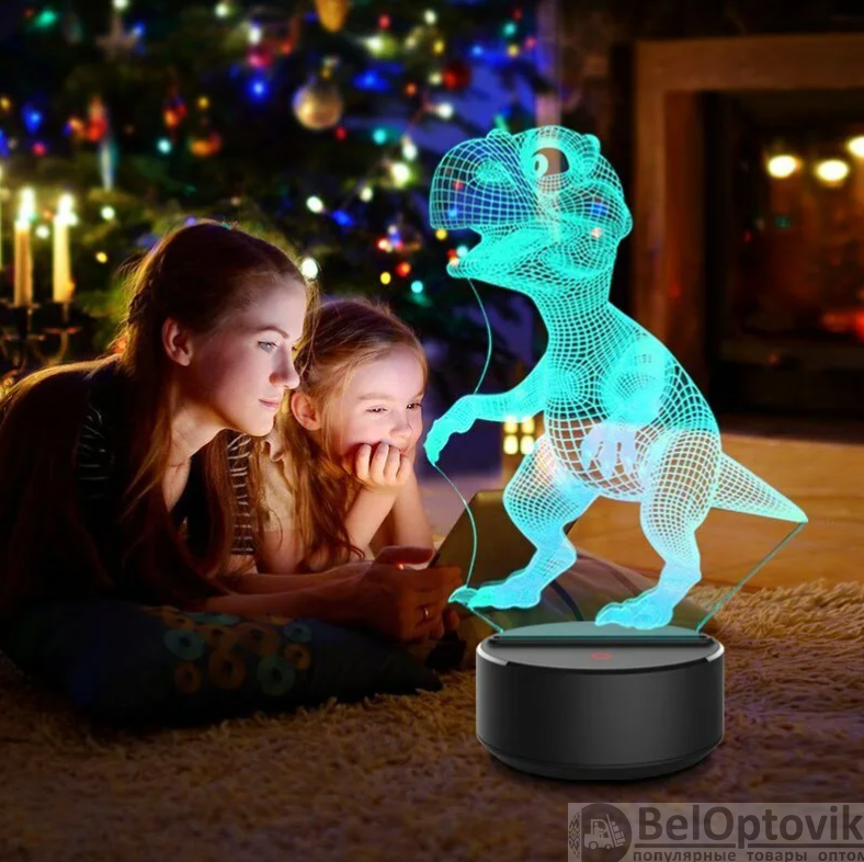 3 D Creative Desk Lamp (Настольная лампа голограмма 3Д, ночник) Динозавр - фото 3 - id-p172596250