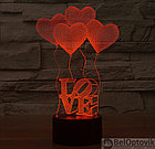 3 D Creative Desk Lamp (Настольная лампа голограмма 3Д, ночник) LOVE (Сердца), фото 8