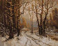 Набор для рисования по номерам, картина 41х51 см Дорога в зимнем лесу (холст на подрамнике, краски, кисть)