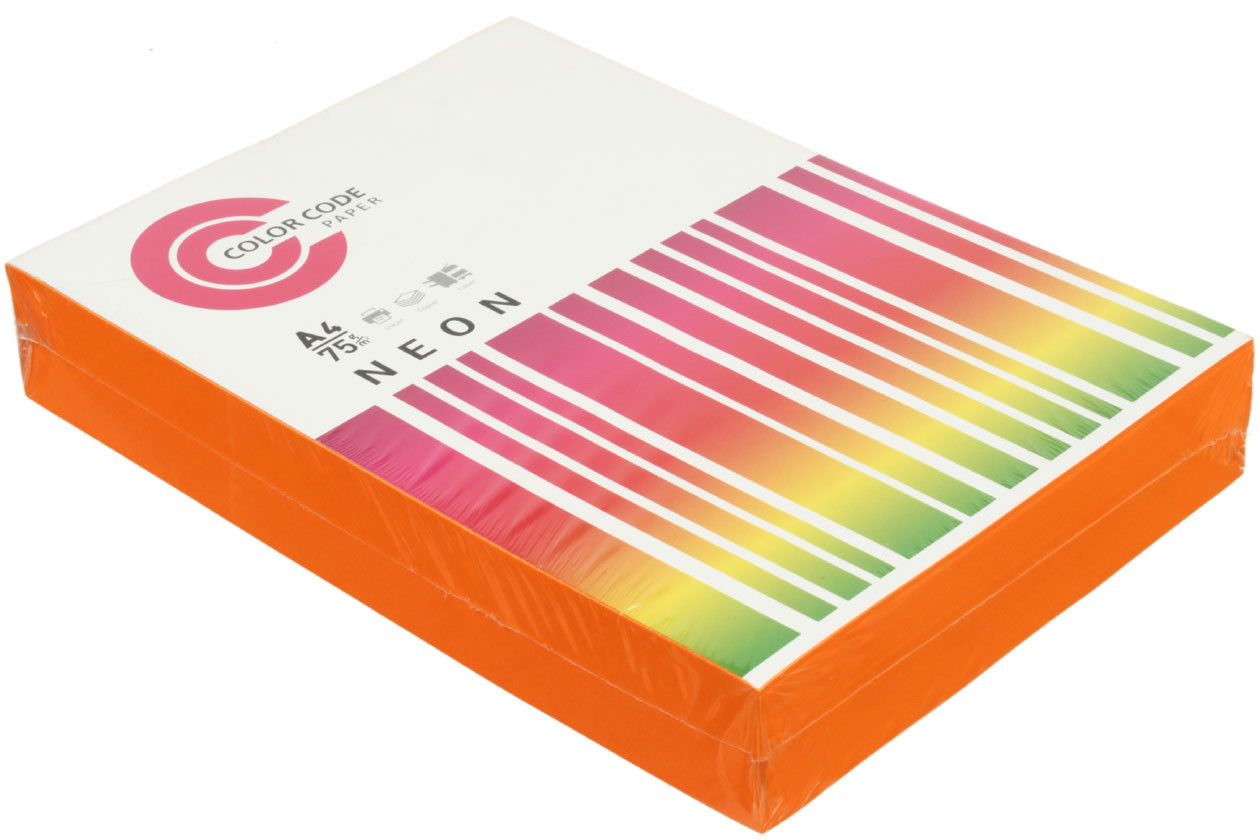 Бумага офисная цветная Color Code Neon А4 (210*297 мм), 75 г/м2, 500 л., оранжевая - фото 2 - id-p172680406