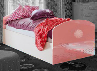 Кровать детская Юниор-2 0,8м дуб беленый/розовый металлик - МиФ