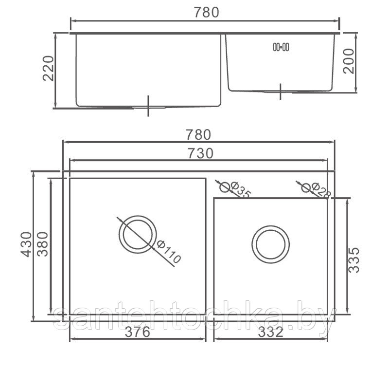 K37843B-S Кухонная мойка из нержавеющей стали с покрытием PVD Gerhans, графит - фото 2 - id-p172721359