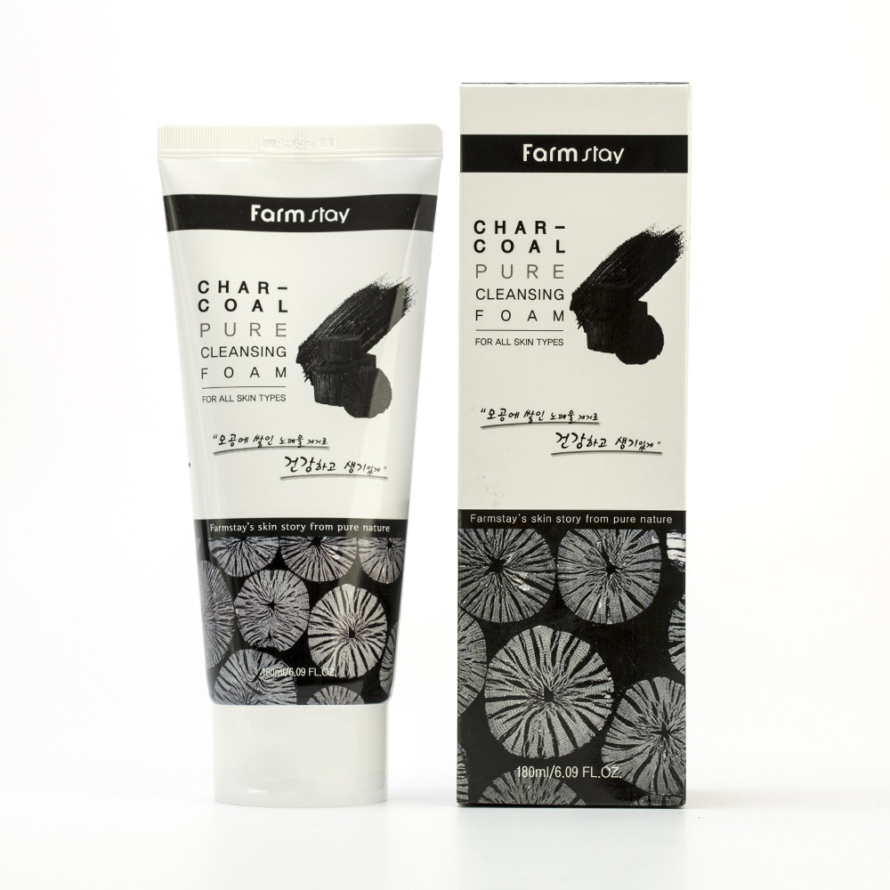 Farm Stay Pure Cleansing Foam Charcoal Мягкая очищающая пенка для лица с порошком древесного угля 180ml