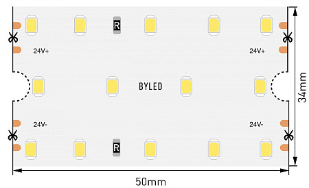 Светодиодная лента Byled LUX SMD2835, 280 LED/m, 25W/m, 24V , IP20, Цвет