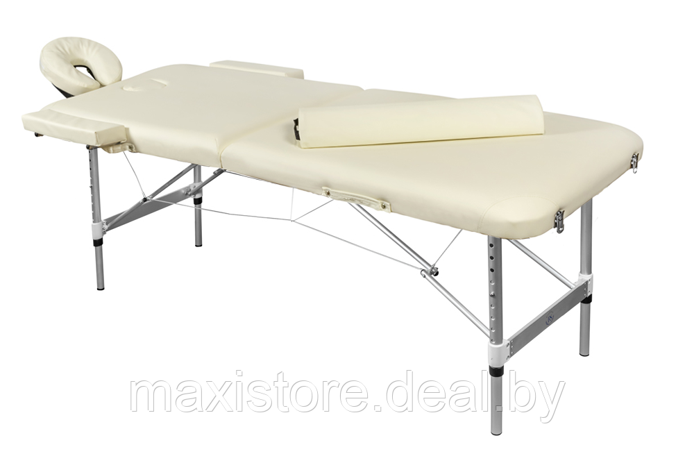 Складной 2-х секционный алюминиевый массажный стол BodyFit, кремовый 60 см (валик в комплекте) - фото 1 - id-p172121526