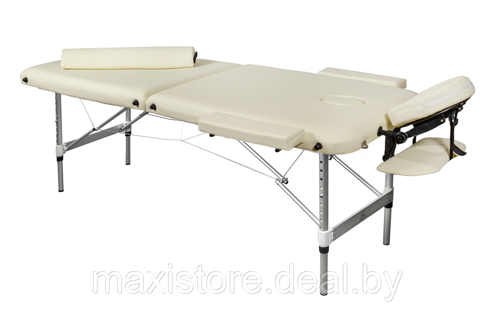 Складной 2-х секционный алюминиевый массажный стол BodyFit, кремовый 60 см (валик в комплекте) - фото 2 - id-p172121526