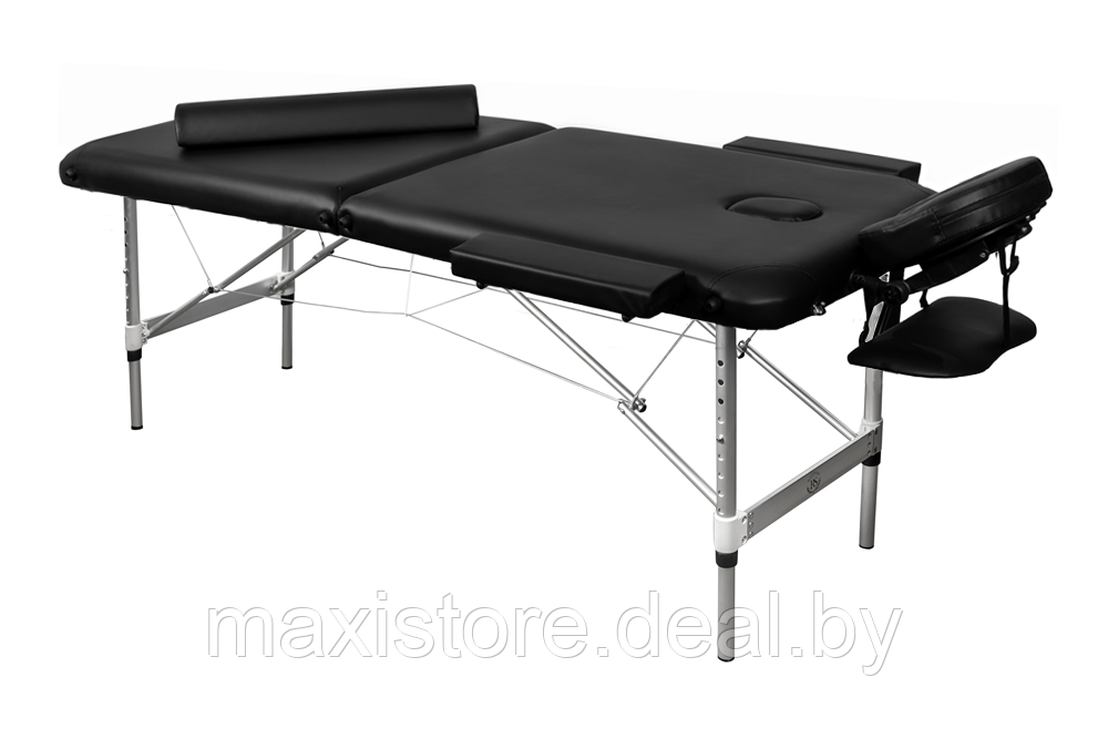 Складной 2-х секционный алюминиевый массажный стол BodyFit, черный 60 см (валик в комплекте) - фото 2 - id-p172121661