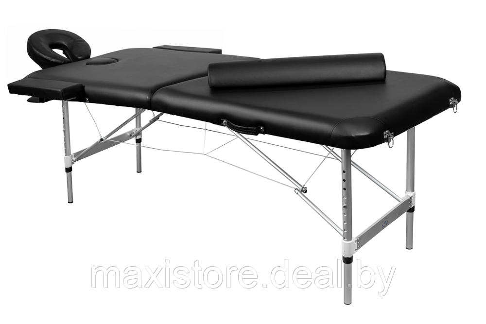 Складной 2-х секционный алюминиевый массажный стол BodyFit, черный 60 см (валик в комплекте) - фото 1 - id-p172121661