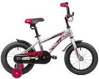 Детский двухколесный велосипед 14 дюймов серебро с приставными колесами для мальчиков девочек от 3 до 5 лет
