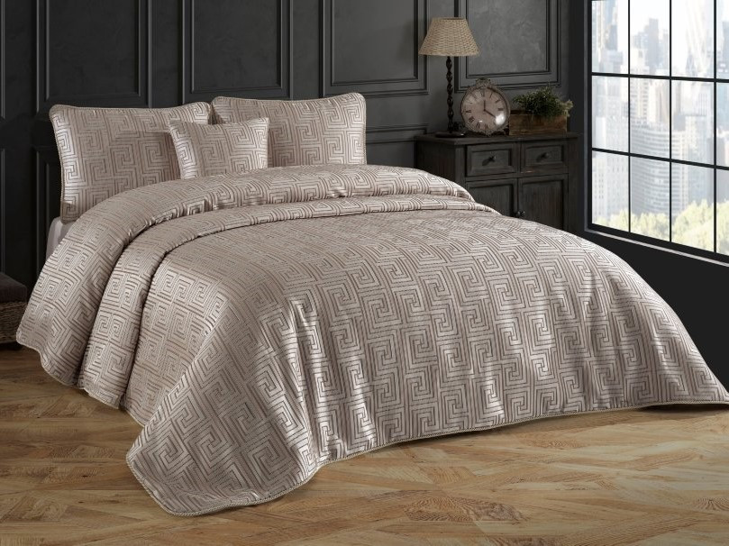 Турецкое жаккардовое покрывало KARTEKS-LUXE 270х260 с наволочками NIL 03-Pudra 902/270.003