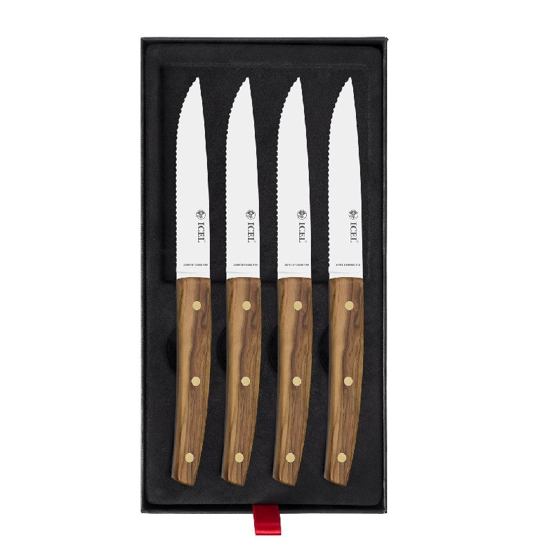 Набор ножей для стейка 4 предмета, ручки из оливы с латунными заклепками 43700.ST06000.004 - фото 1 - id-p172800134