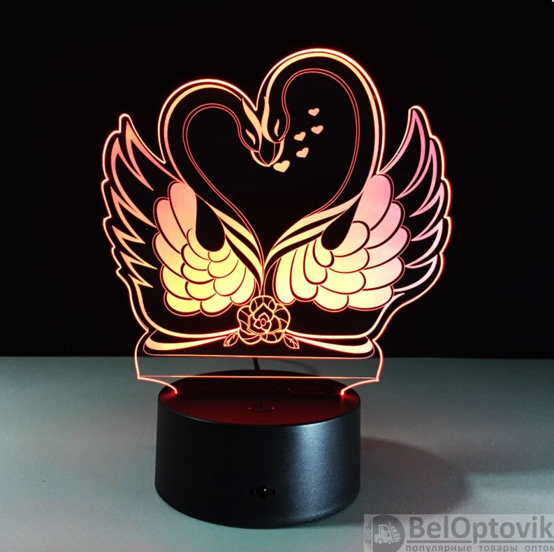 3 D Creative Desk Lamp (Настольная лампа голограмма 3Д, ночник) Лебеди - фото 2 - id-p172596251