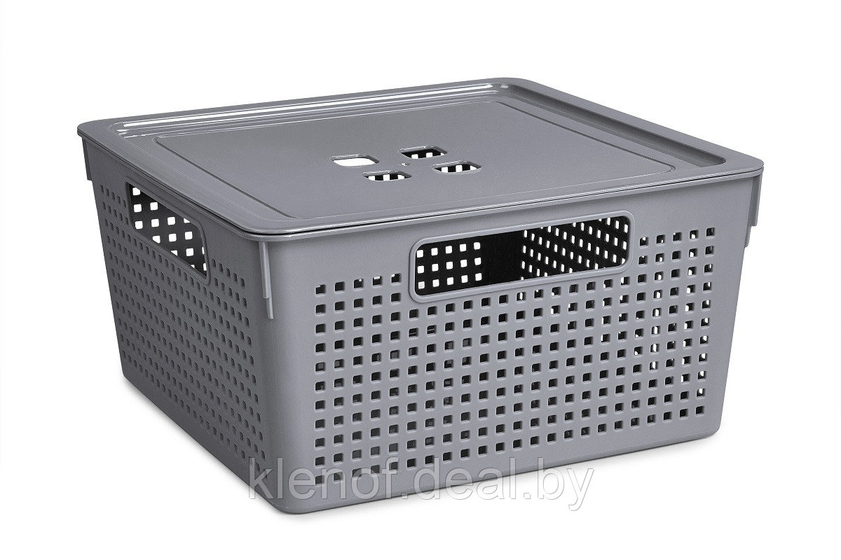 Коробка для хранения «Лофт» с крышкой, 11 л, квадратная, цвет серый