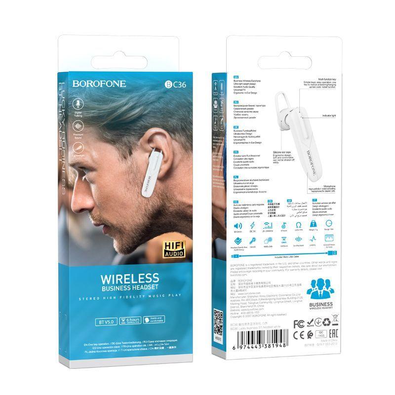 Bluetooth-гарнитура BOROFONE BC36 цвет: белый (Bluetooth 5.0,70 мАч) - фото 1 - id-p172848574