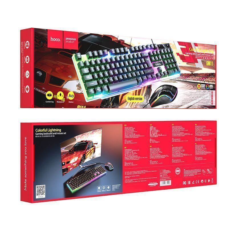 Набор игровой клавиатура+мышь Hoco GM11 с подсветкой, цвет: черный - фото 1 - id-p172848591