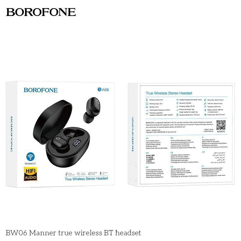 Беспроводные наушники BOROFONE BW06 TWS цвет: черный