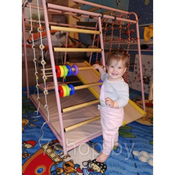 Детский игровой комплекс Вертикаль Весёлый Малыш MAXI (розовый) горка мягкий бортик - фото 3 - id-p172851558