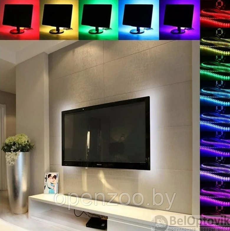 Комплект светодиодной подсветки для домашнего кинотеатра TV LED STRIP 16 colors (3 метра,20 режимов подсветки, - фото 3 - id-p172867212