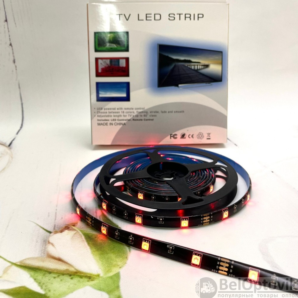 Комплект светодиодной подсветки для домашнего кинотеатра TV LED STRIP 16 colors (3 метра,20 режимов подсветки, - фото 8 - id-p172868051