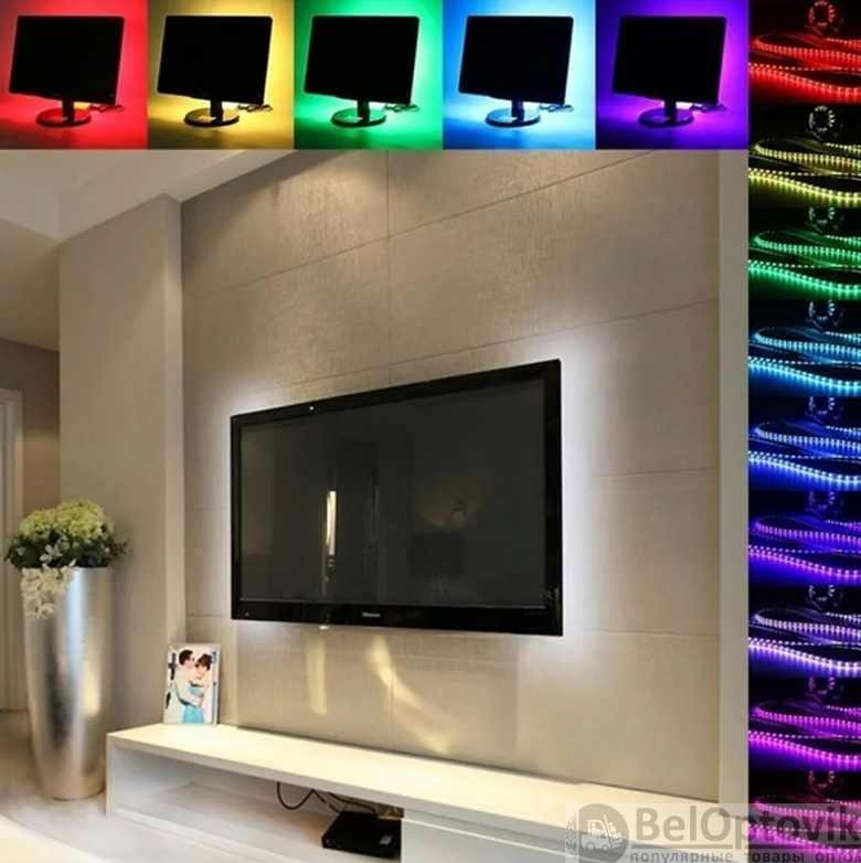 Комплект светодиодной подсветки для домашнего кинотеатра TV LED STRIP 16 colors (3 метра,20 режимов подсветки, - фото 3 - id-p172868804
