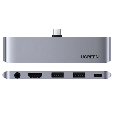 Адаптер USB-C Хаб 5 в 1 Ugreen CM424 (4K@60Hz HDMI, 2x USB3.0 + 3,5mm + PD 100W) - фото 1 - id-p172877941