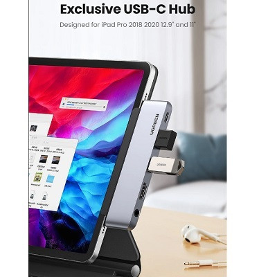 Адаптер USB-C Хаб 5 в 1 Ugreen CM424 (4K@60Hz HDMI, 2x USB3.0 + 3,5mm + PD 100W) - фото 3 - id-p172877941