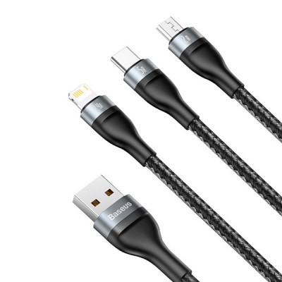 Кабель Baseus CA1T3-G1 Flash Series One-for-three Fast Charging Data Cable USB to Micro USB + Lightning + - фото 4 - id-p172877948