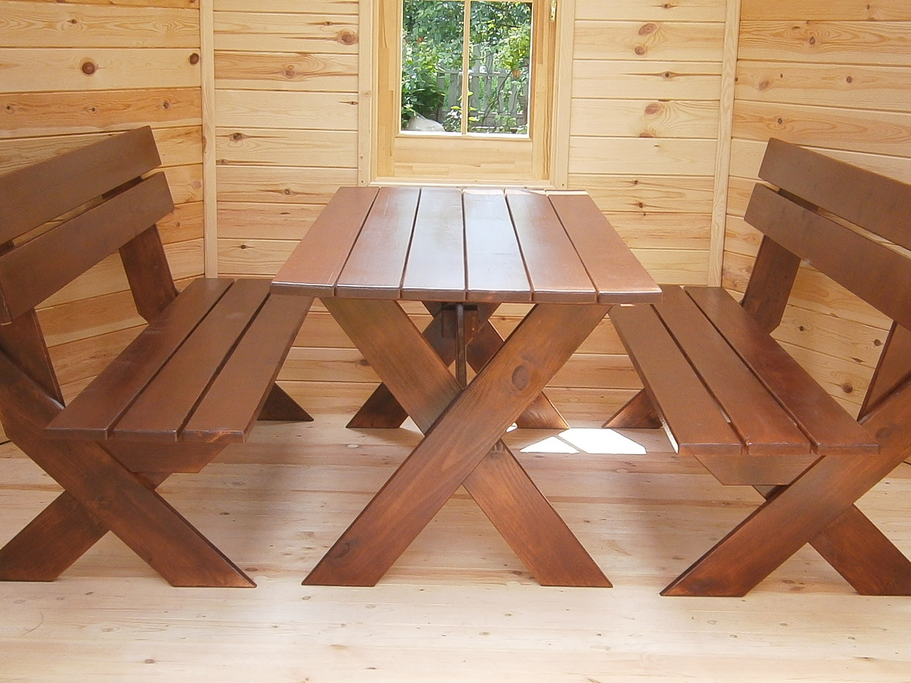 Комплект мебели садовой деревянной (стол и две скамейки) - фото 1 - id-p20284101