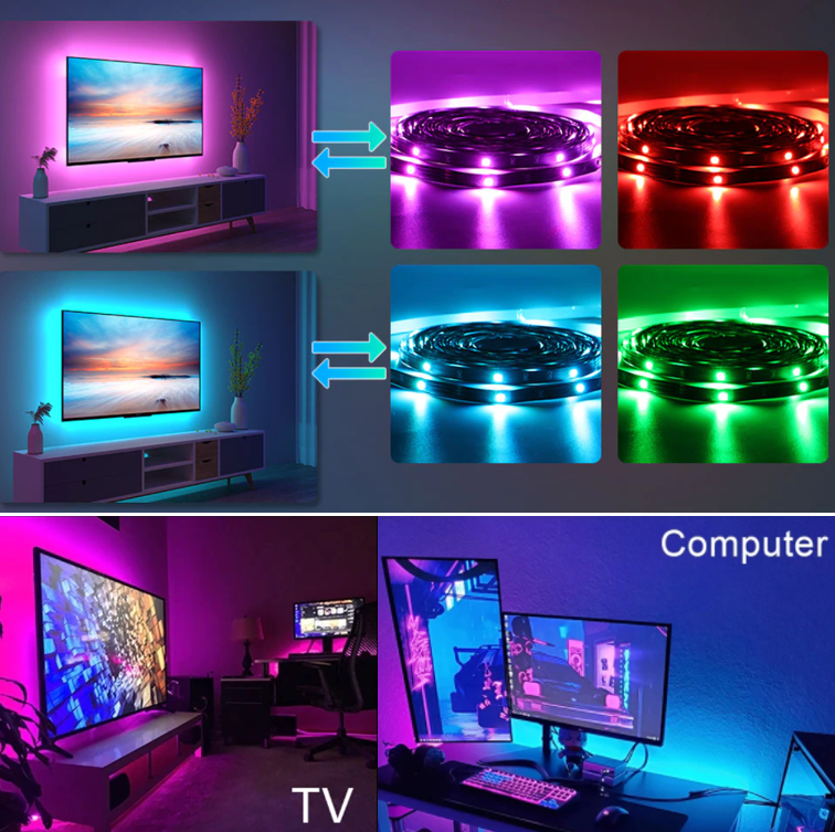Комплект светодиодной подсветки для домашнего кинотеатра TV LED STRIP 16 colors (3 метра,20 режимов подсветки,