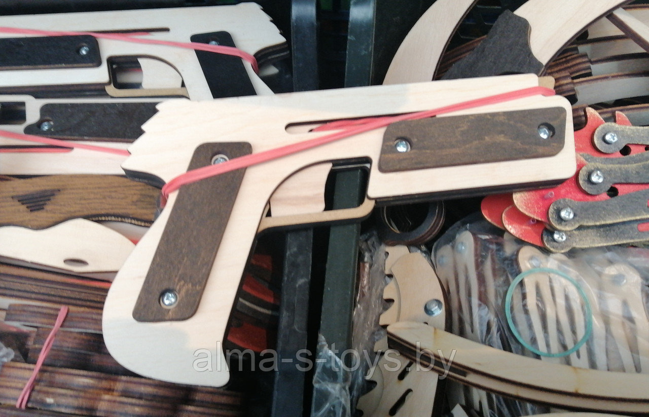 Пистолет - резинкострел деревянный, в ассортименте - фото 1 - id-p172942773