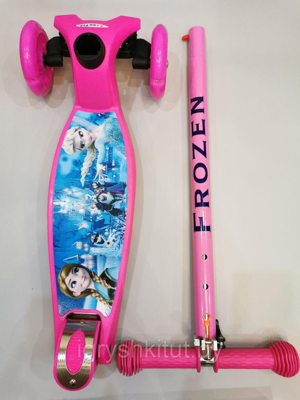 Самокат maxi Scooter "Frozen" розовый с рисунком холодное сердце (макси скутер ) - фото 3 - id-p103253193