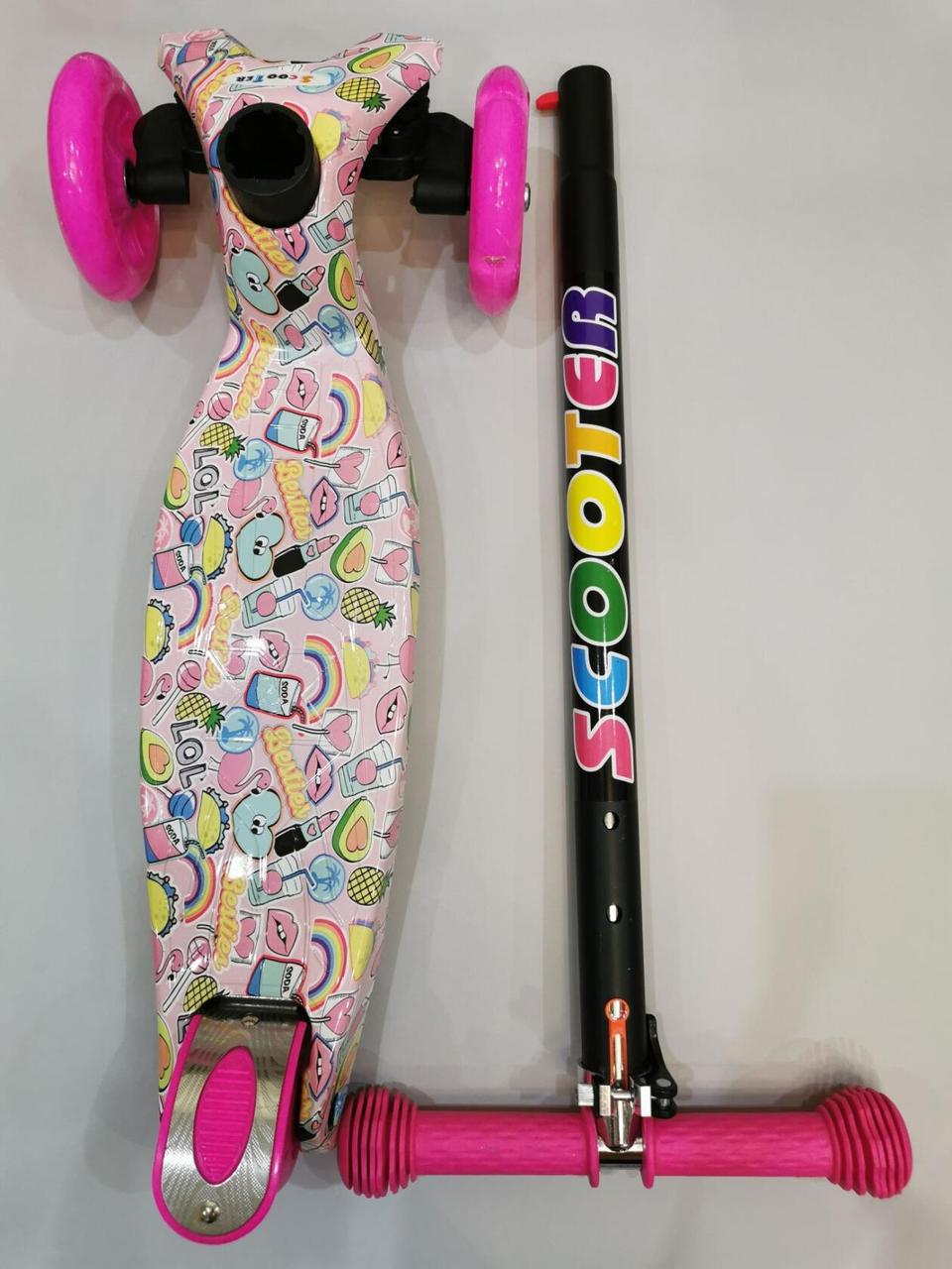 Детский самокат  Maxi  21st scooter розовый принт  надпись  LOL, фото 1