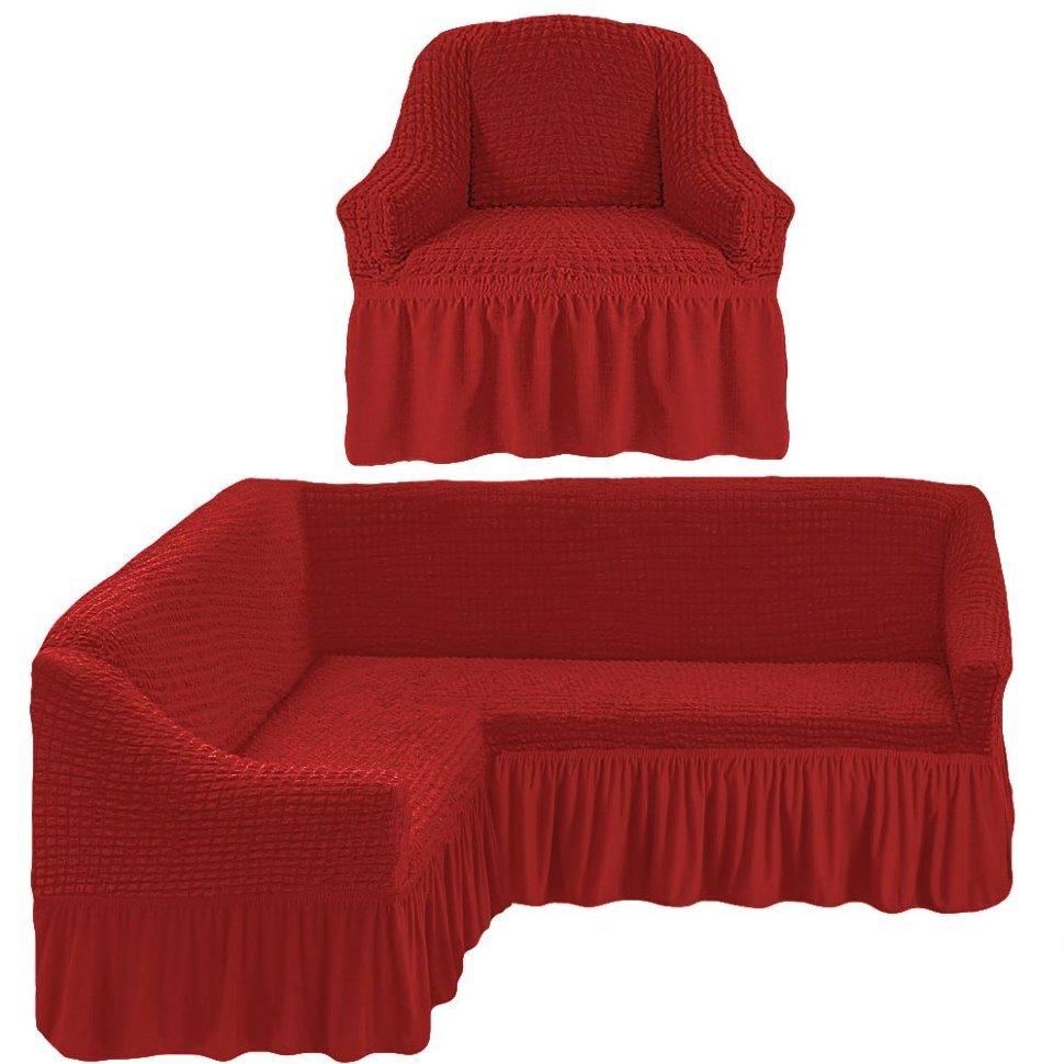 Чехлы для мягкой мебели 3-х местный угловой диван + 1 кресло / бордовый - фото 1 - id-p172944329