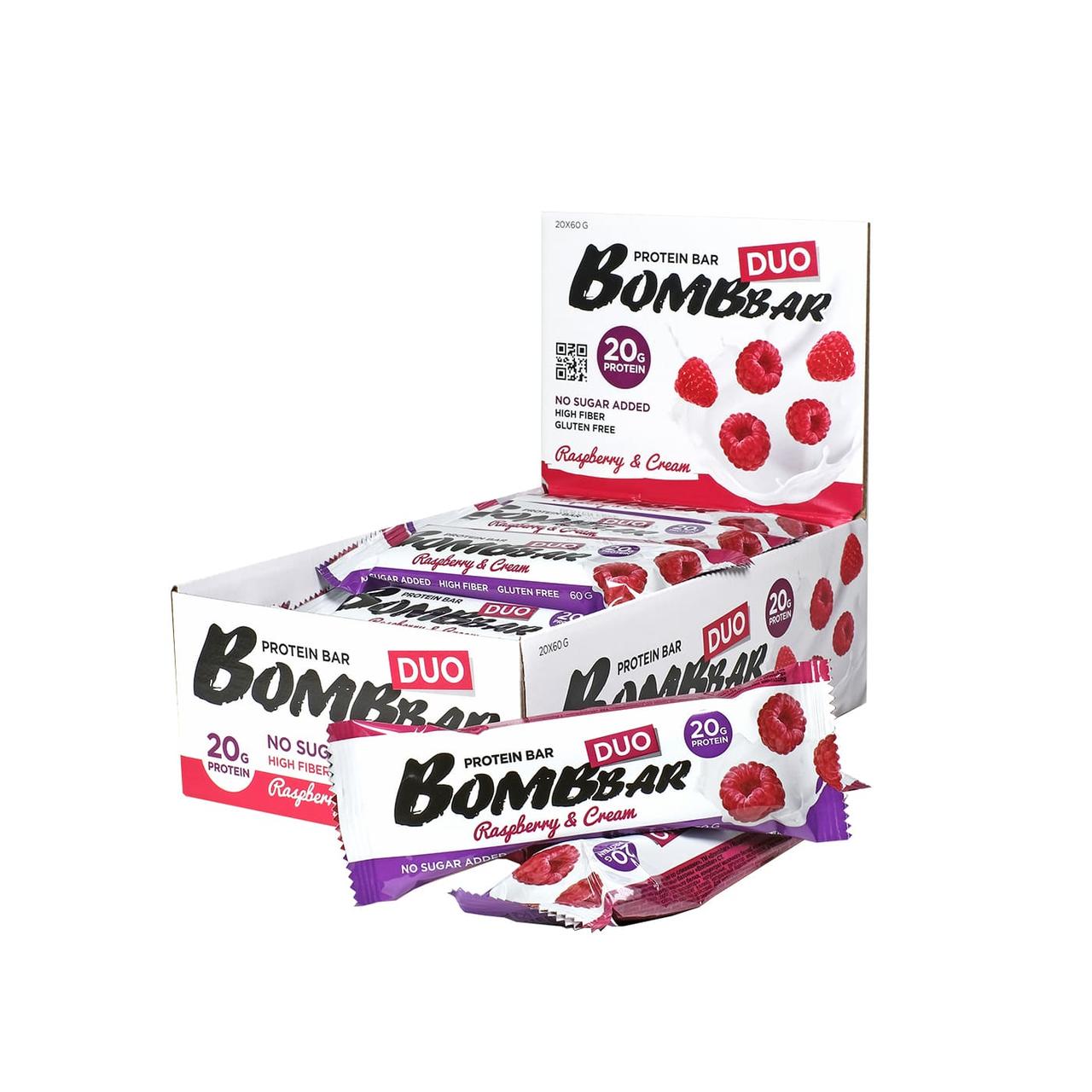 Протеиновые батончики Bombbar – Duo - Малиновый крем со сливками