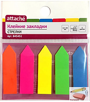 Закладки-стрелочки 12х45 мм. Attache, неон, пластик, 5 цветов по 20 листов, арт. 845451