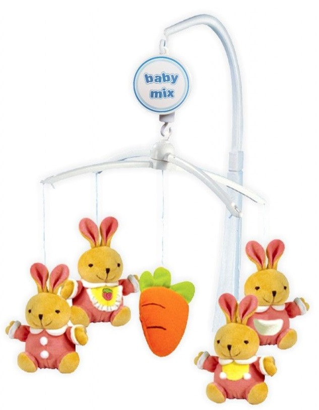 Музыкальная карусель с плюшевыми игрушками BABY MIX  Зайки с морковкой 10250