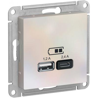 USB розетка A+С, 5В/2,4А, 2х5В/1,2А, цвет Жемчуг (Schneider Electric ATLAS DESIGN)