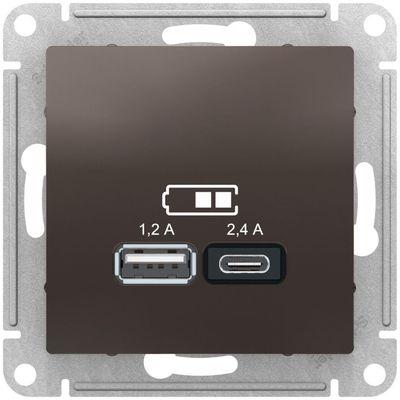 USB розетка A+С, 5В/2,4А, 2х5В/1,2А, цвет Мокко (Schneider Electric ATLAS DESIGN) - фото 1 - id-p173069153