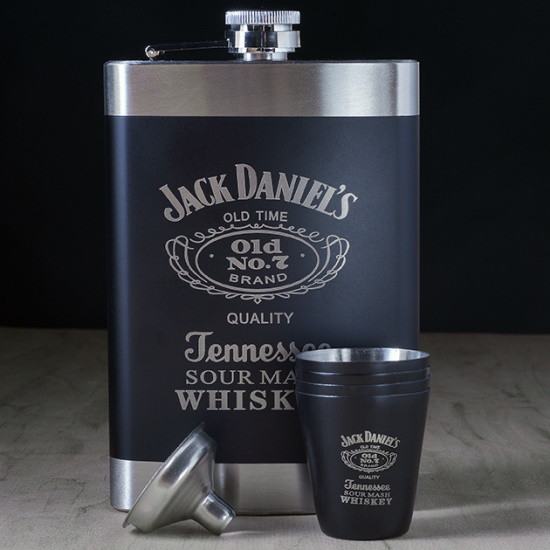 Набор с фляжкой и стопками Jack Daniels черный с металлической окантовкой - фото 1 - id-p173069702