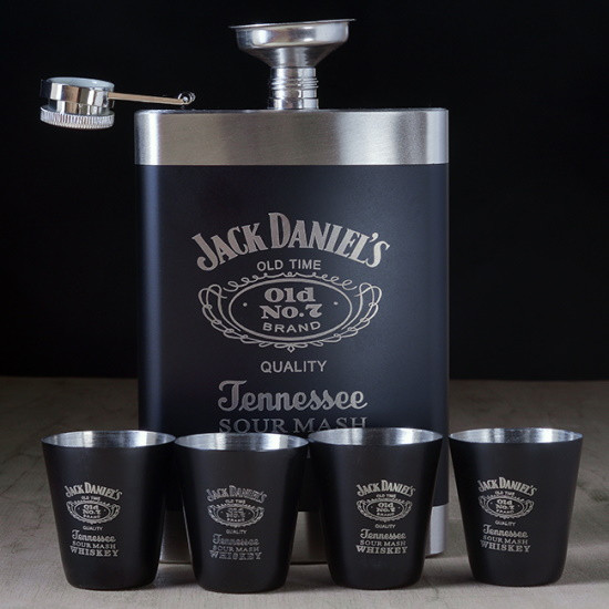 Набор с фляжкой и стопками Jack Daniels черный с металлической окантовкой - фото 2 - id-p173069702