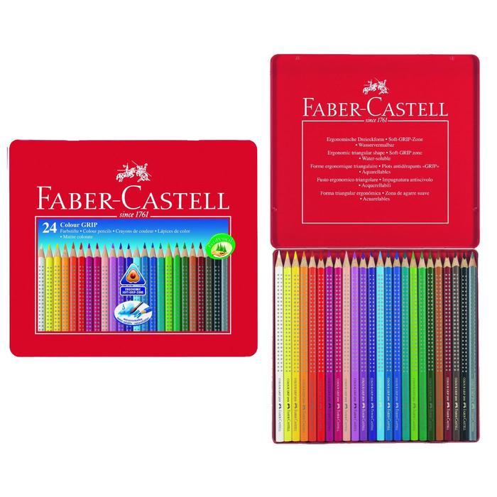 Карандаши 24 цвета Faber-Castell GRIP 2001 трёхгранные, в металлической коробке - фото 1 - id-p173058172