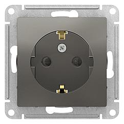 Розетка с заземлением со шторками, цвет Сталь (Schneider Electric ATLAS DESIGN)