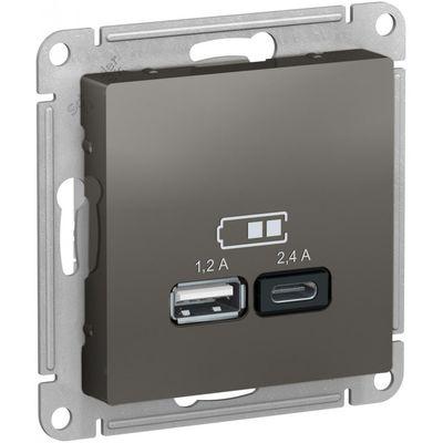 USB розетка A+С, 5В/2,4 А, 2х5В/1,2 А, цвет Сталь (Schneider Electric ATLAS DESIGN) - фото 1 - id-p173073419