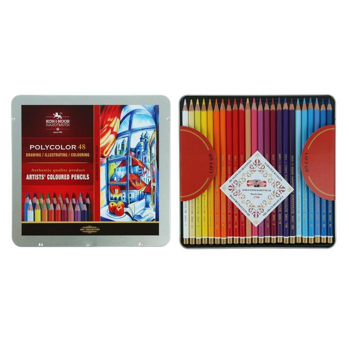 Карандаши художественные PolyColor 3826, 48 цветов, мягкие, в металлическом пенале - фото 1 - id-p173058198