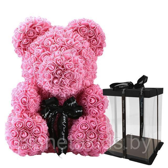 Мишка из 3D роз с бантиком + подарочная коробка 40 см