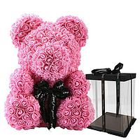 Мишка из 3D роз с бантиком + подарочная коробка 40 см