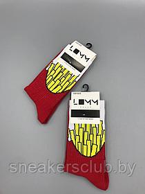 Яркие носки с принтом "Картошка фри"/ one size/ удлиненные носки/ носки с рисунком